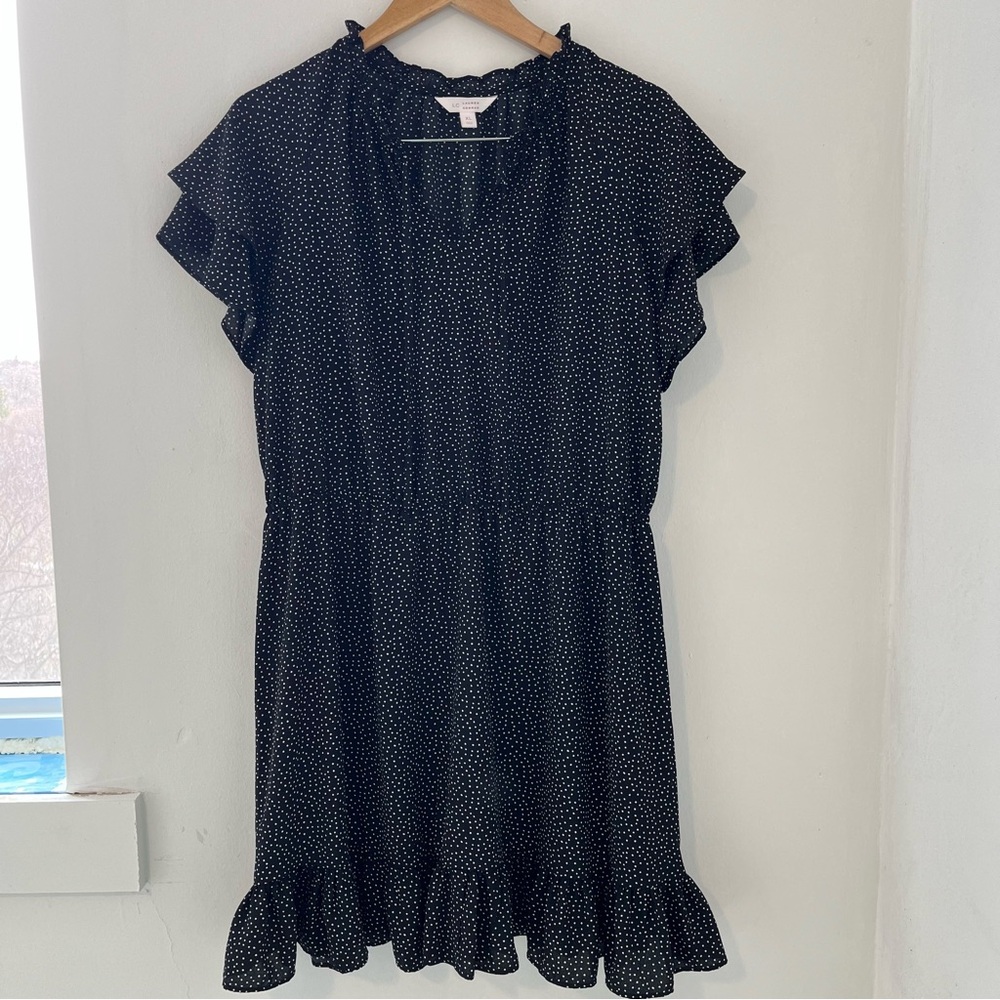 LC Lauren Conrad Black White Polka Dot Chic Classic Feminine Fall Dress